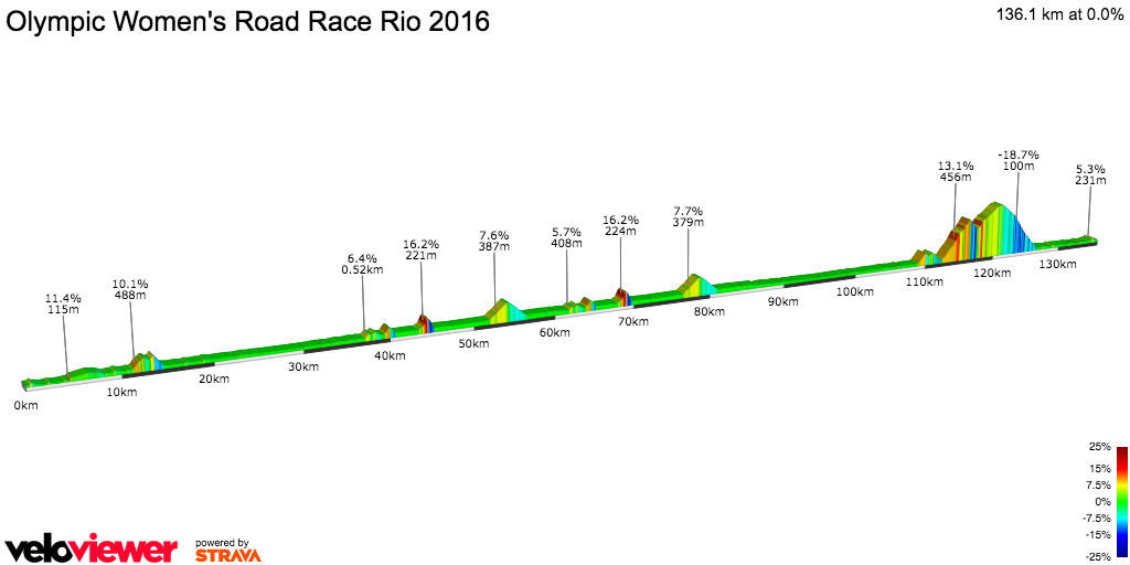 2D Elevation profile image for Olympic Women's Road Race Rio 2016