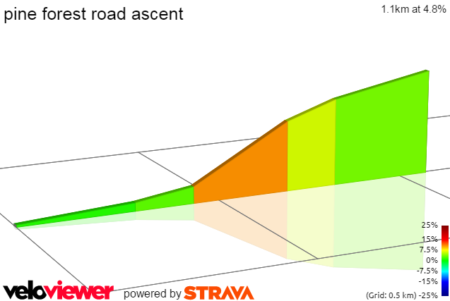 2D Elevation profile image for pine forest road ascent