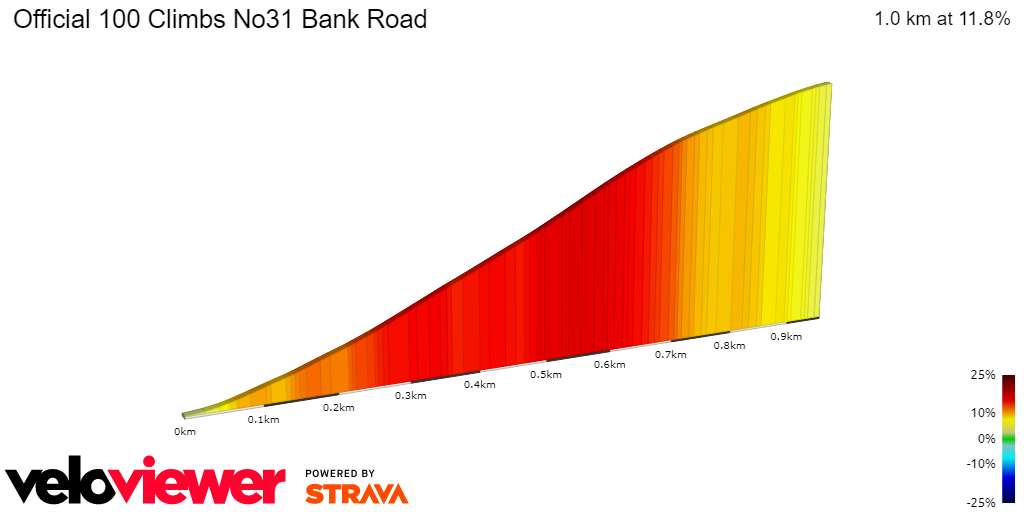 2D Elevation profile image for Official 100 Climbs No31 Bank Road