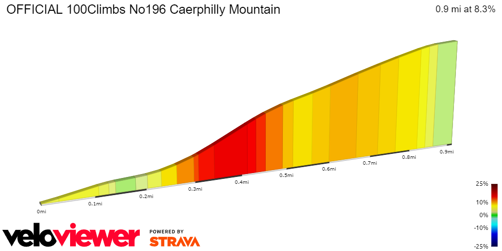 2D Elevation profile image for OFFICIAL 100Climbs No196 Caerphilly Mountain