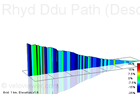 2D Elevation profile image for Rhyd Ddu Path (Descent)