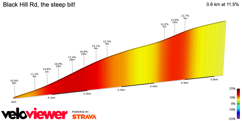 2D Elevation profile image for Black Hill Rd, the steep bit!