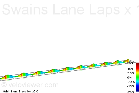 2D Elevation profile image for Swains Lane Laps x 10