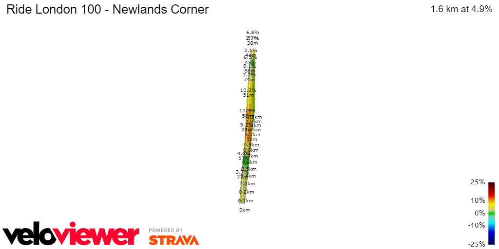 2D Elevation profile image for Ride London 100 - Newlands Corner  