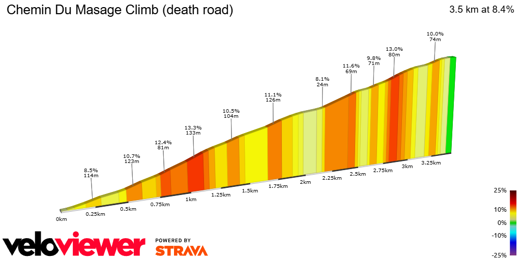 2D Elevation profile image for Chemin Du Masage Climb (death road)
