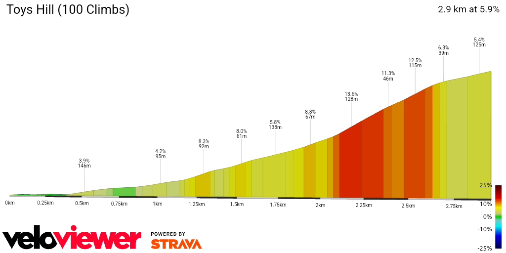 2D Elevation profile image for Toys Hill (100 Climbs)