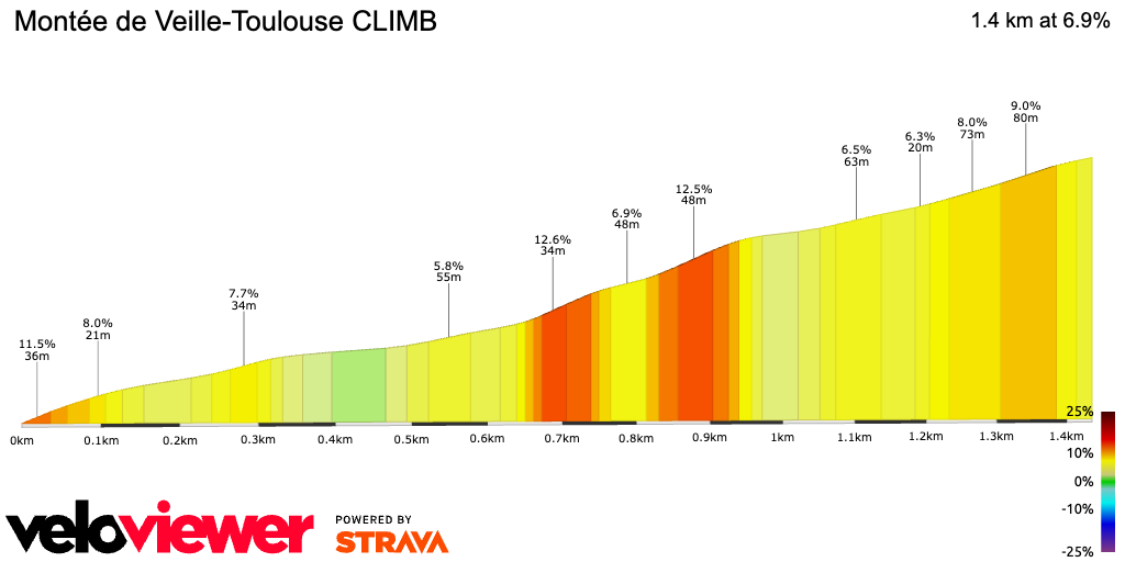 2D Elevation profile image for Montée de Veille-Toulouse CLIMB