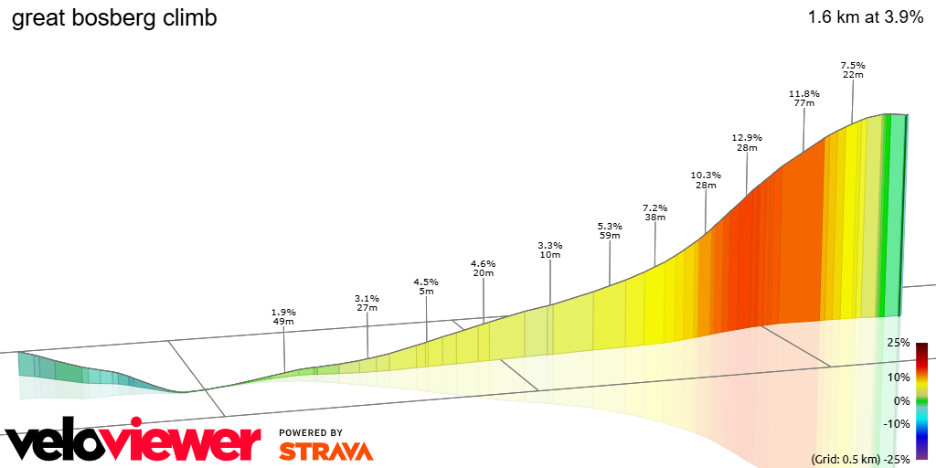 3D Elevation profile image for great bosberg climb