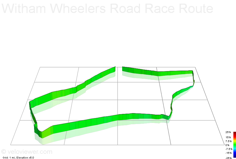 3D Elevation profile image for Witham Wheelers Road Race Route 