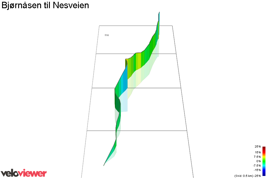 3D Elevation profile image for Bjørnåsen til Nesveien