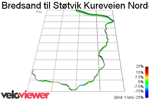 3D Elevation profile image for Bredsand til Støtvik Kureveien Nord-Syd