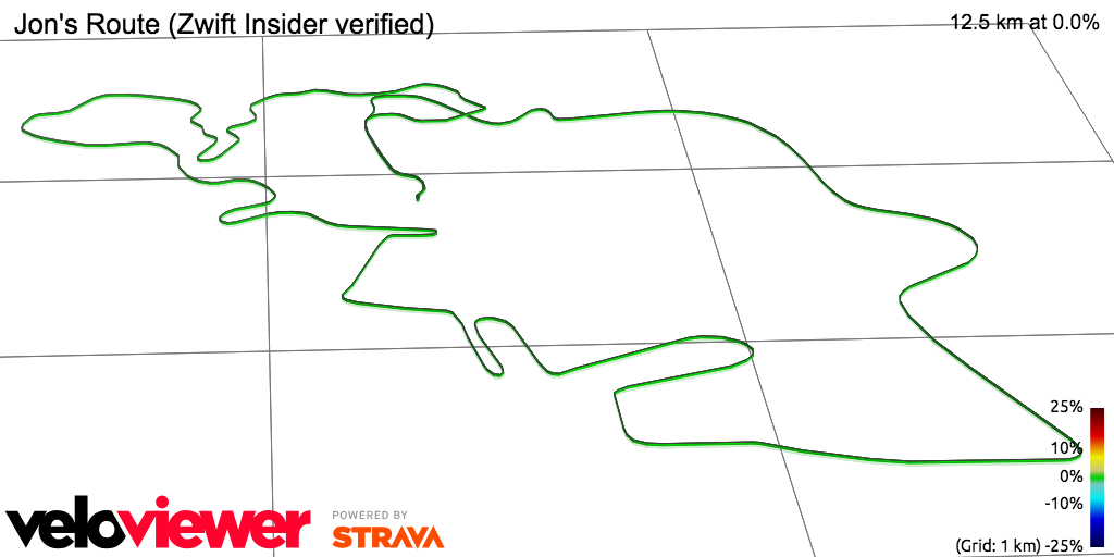 3D Elevation profile image for Jon's Route (Zwift Insider verified)
