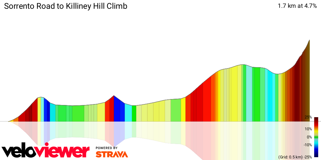 3D Elevation profile image for Sorrento Road to Killiney Hill Climb