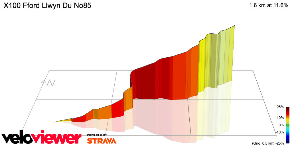 3D Elevation profile image for X100 Fford Llwyn Du No85
