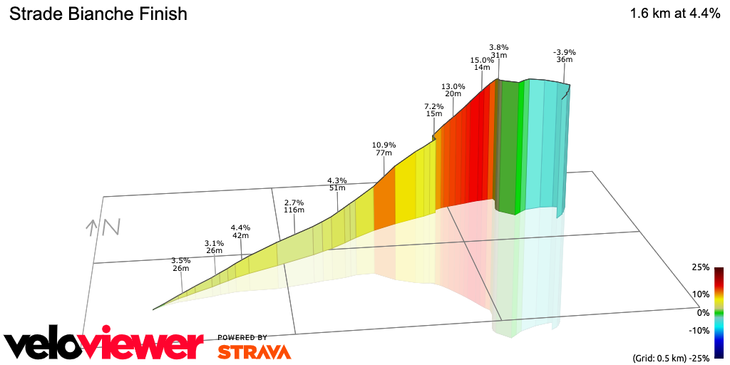 3D Elevation profile image for Strade Bianche Finish