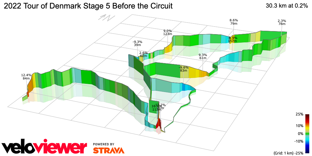 3D Elevation profile image for 2022 Tour of Denmark Stage 5 Before the Circuit