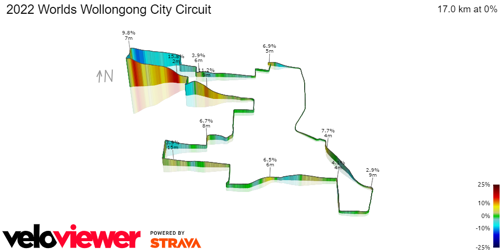 3D Elevation profile image for 2022 Worlds Wollongong City Circuit 