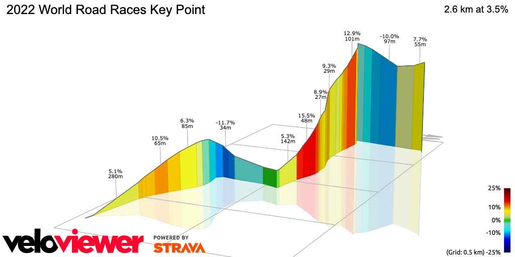 3D Elevation profile image for 2022 World Road Races Key Point