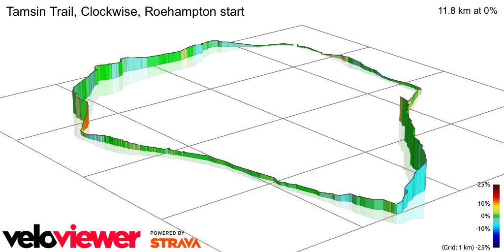 3D Elevation profile image for Tamsin Trail, Clockwise, Roehampton start