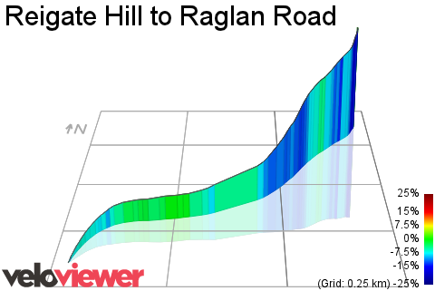 3D Elevation profile image for Reigate Hill to Raglan Road