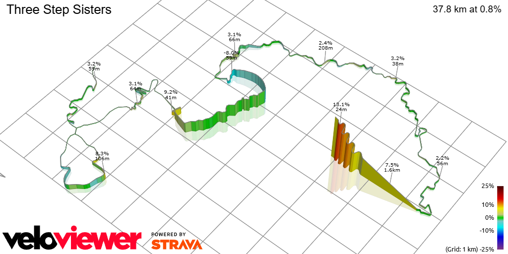 3D Elevation profile image for Three Step Sisters