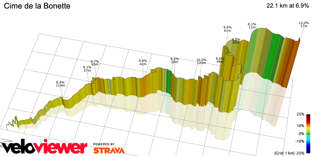 3D Elevation profile image for Cime de la Bonette