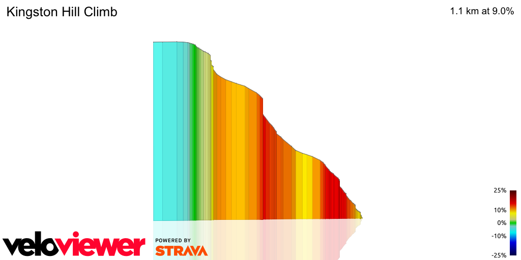 3D Elevation profile image for Kingston Hill Climb