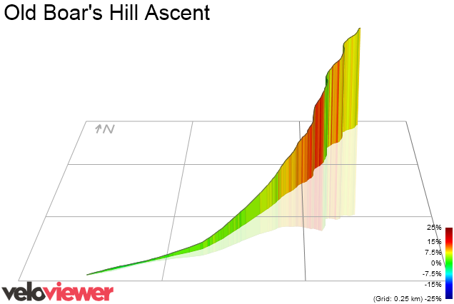 3D Elevation profile image for Old Boar's Hill Ascent