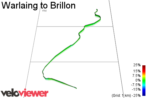 3D Elevation profile image for Warlaing to Brillon