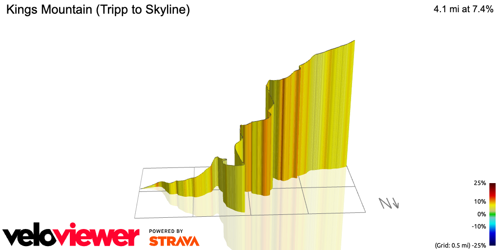 3D Elevation profile image for Kings Mountain (Tripp to Skyline)