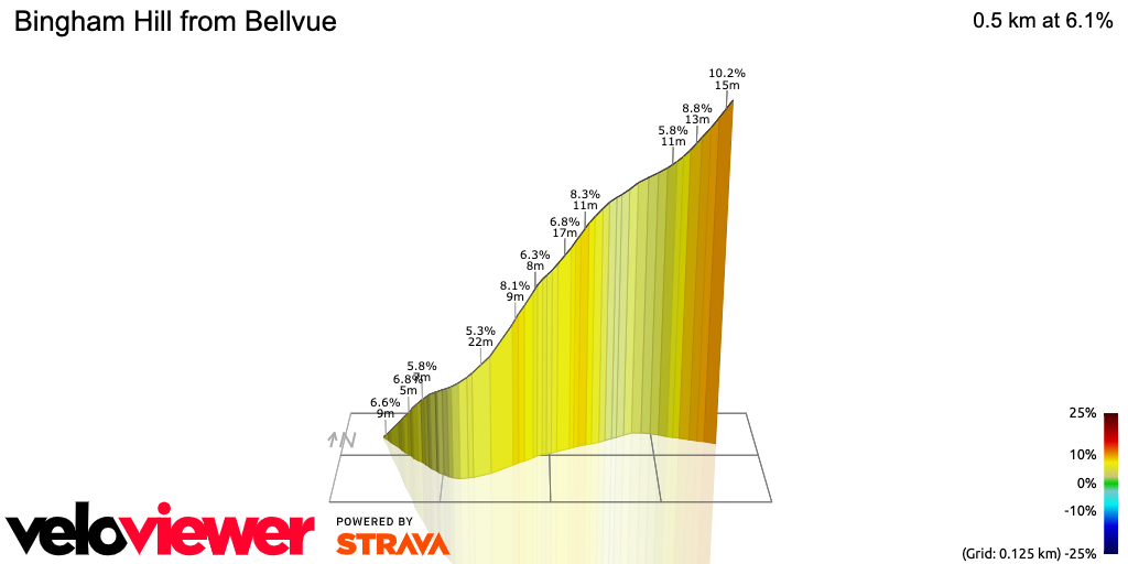 3D Elevation profile image for Bingham Hill from Bellvue
