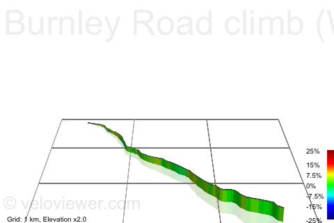 3D Elevation profile image for Burnley Road climb (Walk Mill towards Todmorden)