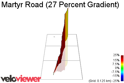 3D Elevation profile image for Martyr Road (27 Percent Gradient)