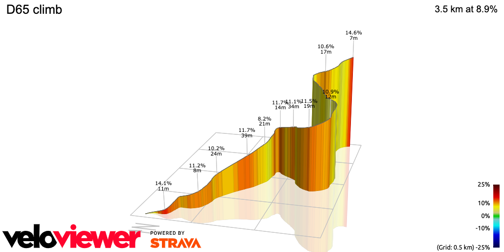3D Elevation profile image for D65 climb