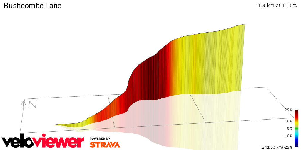 3D Elevation profile image for Bushcombe Lane