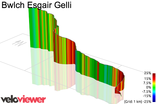 3D Elevation profile image for Bwlch Esgair Gelli