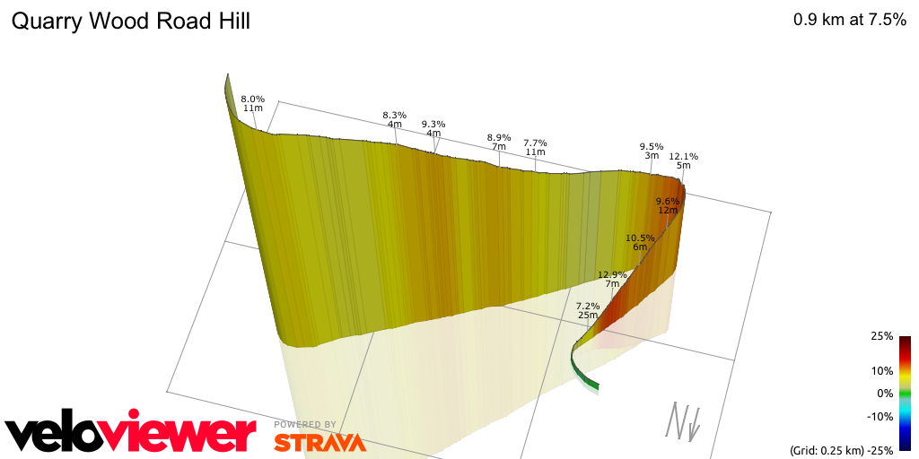 3D Elevation profile image for Quarry Wood Road Hill