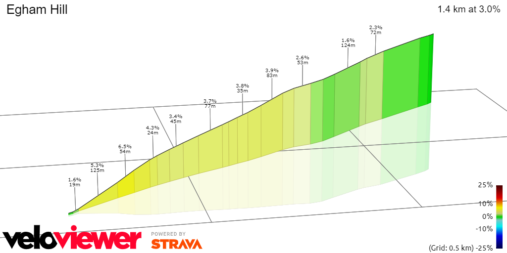 3D Elevation profile image for Egham Hill