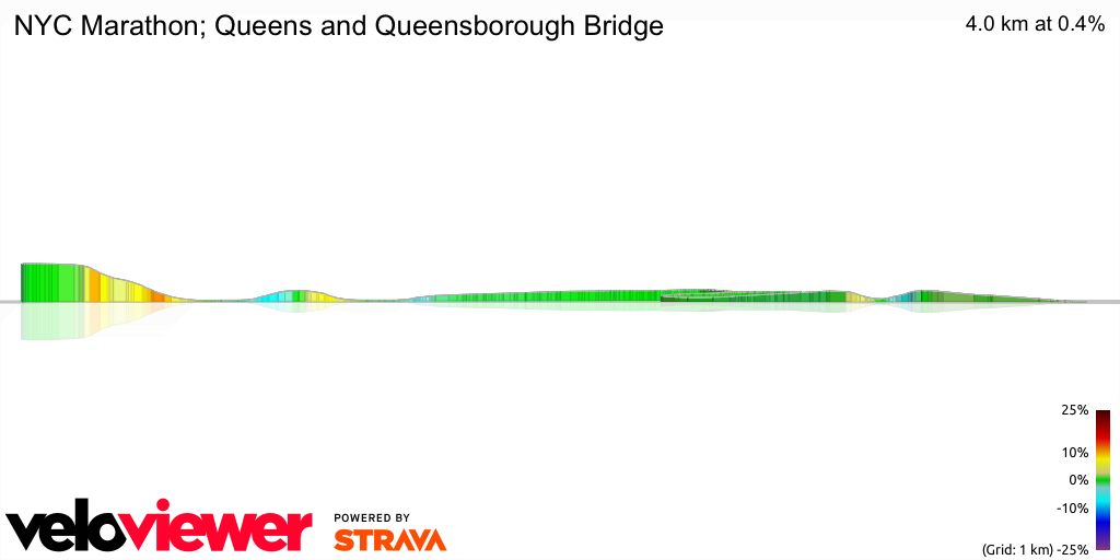 3D Elevation profile image for NYC Marathon; Queens and Queensborough Bridge