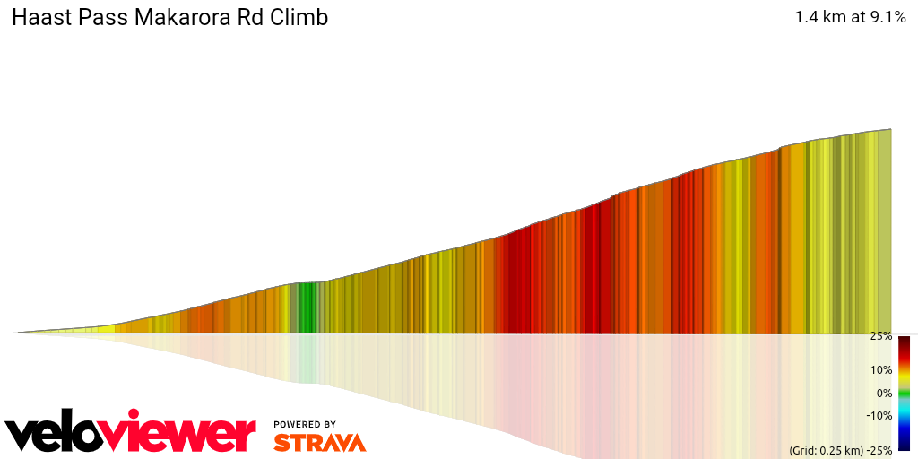 3D Elevation profile image for Haast Pass Makarora Rd Climb