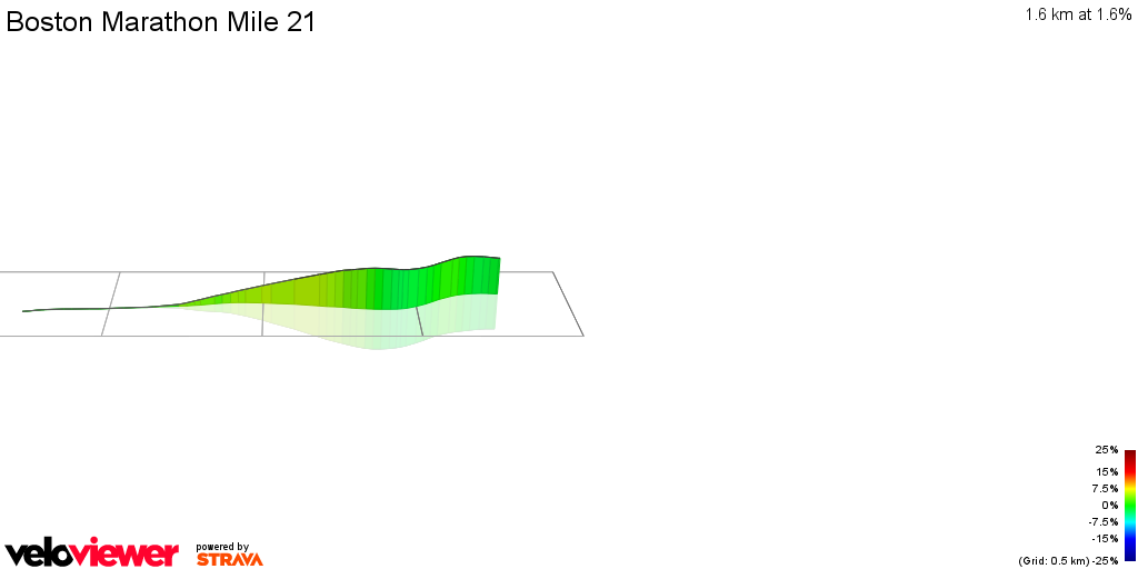 3D Elevation profile image for Boston Marathon Mile 21