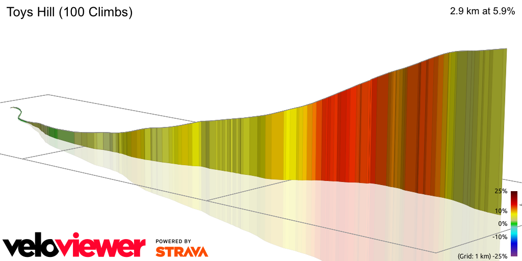 3D Elevation profile image for Toys Hill (100 Climbs)