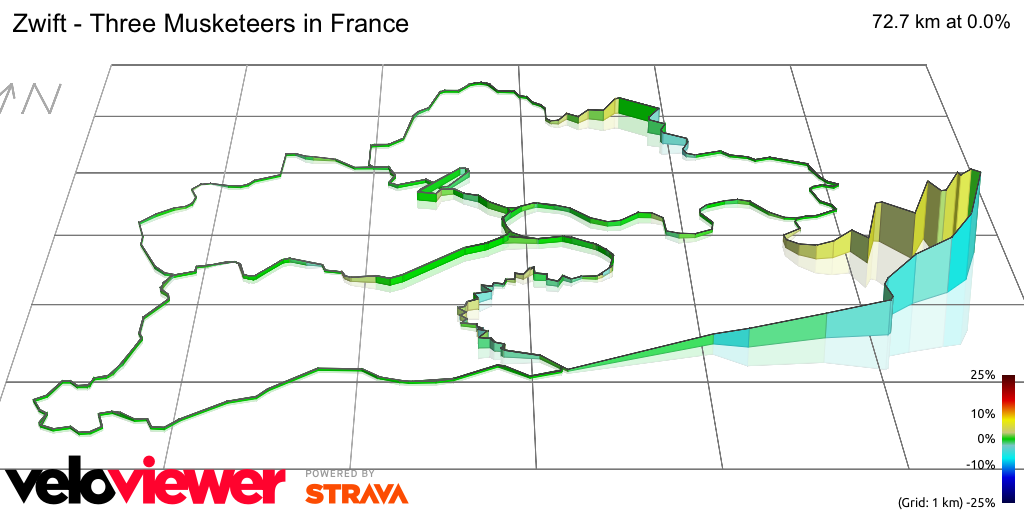 3D Elevation profile image for Zwift - Three Musketeers in France