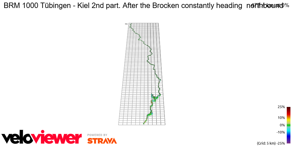 3D Elevation profile image for BRM 1000 Tübingen - Kiel 2nd part. After the Brocken constantly heading  northbound