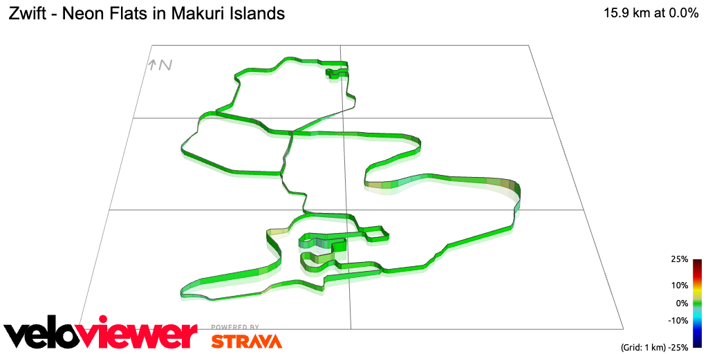 3D Elevation profile image for Zwift - Neon Flats in Makuri Islands